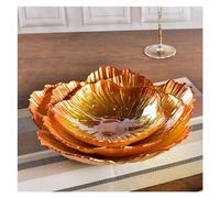 Accessoire de cuisine moderne Assiette de fruits en forme fleur moderne style nordique 3 ensembles verre cristal domestique blanc nacré assiette stockage collation simple grande capacité(Orange)
