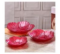 Accessoire de cuisine moderne Assiette de fruits en forme fleur moderne style nordique 3 ensembles verre cristal domestique blanc nacré assiette stockage collation simple grande capacité(Red)