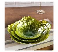 Accessoire de cuisine moderne Assiette de fruits en forme fleur moderne style nordique 3 ensembles verre cristal domestique blanc nacré assiette stockage collation simple grande capacité(Green)