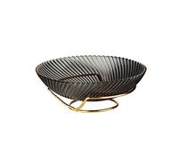Accessoire de cuisine moderne Assiette de fruits en verre Style luxe léger haute qualité peut être dure Table basse assiette à la maison Placement bonbons avec support d'assiette(Gris,Petit)
