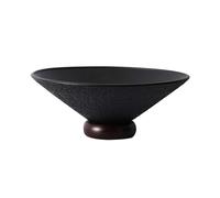 Accessoire de cuisine moderne Bol à fruits en céramique de luxe léger et moderne, bol base bois massif, rond grande capacité, utilisé for les, légumes, noix, le pain bonbons(Noir)