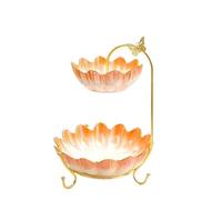 Accessoire de cuisine moderne Plateau de bols service à plusieurs niveaux en céramique avec support métal, bol fruits, for comptoir, panier, légumes, collations, noix, pain, bonbons(Orange)