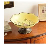 Accessoire de cuisine moderne Plateau d'exposition de fruits sur pied en céramique, plateau collation bonbons, vaisselle vie, assiette à pain, récipient alimentaire, décoration d'assiette(Yellow)