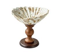 Accessoire de cuisine moderne Présentoir à fruits en céramique texture festonnée, finition émaillée rustique, piédestal de service, décoration table style campagnard