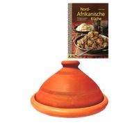 Tajine original du Maroc, avec livre de recettes cuisine nord-africaine, cuisson en terre cuite, 26 cm, 1 à 3 personnes, fait main Marrakech, sans