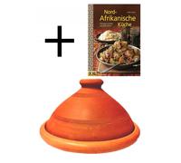 Tajine original du Maroc, avec livre de recettes cuisine nord-africaine, cuisson en terre cuite, 26 cm, 1 à 3 personnes, fait main Marrakech, sans