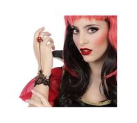 Accessoire de Déguisement - ATOSA - Bracelet Dentelle Noire et Bague - Pierre rouge - Métal doré - Réglable