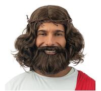 Accessoire de déguisement - PTIT CLOWN - Perruque et barbe de Jésus - Brun - Couronne incluse - Mixte Taille unique