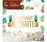 Accessoire de Fête - STC - Top Gâteau 'Joyeuse Retraite' - Motifs Tropicaux - 17x13 cm - Réutilisable