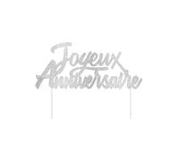 Accessoire de Fête/Top Gâteau "Joyeux anniversaire" Doré Tropical Party/Dimension : 17 x 13 cm