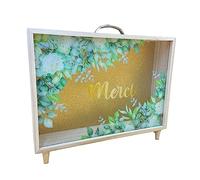 Accessoire de fête/Urne Elegance en Bois et Verre Doré Pailleté/Dimensions : 35 x 7,5 x 30 cm