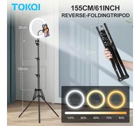 Accessoire de photographie mobile de grande taille réglable 155 cm/61,02 pouces Lumière LED 26 cm/10 pouces Anneau lumineux rotatif avec support de téléphone flexible 3 températures de couleur 10 nive