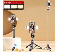 Accessoire de photographie mobile de grande taille réglable avec double éclairage d'appoint, trépied pliable de 1 m avec perche à selfie, support extensible pour smartphone. Permet une diffusion en di