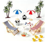 Accessoire de Plage Miniature, 18pcs Mini Chaise Longue Deco avec Parasol | Micro Paysage Plage, Micro Paysage Plage Maison De Poupée pour Décoration Jardin Zen DIY
