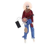 Accessoire de squelette de banjo animé effrayant et hanté, décoration d ' œuvres d ' art de crâne de cowboy, mouvement animé/musique activée par le son, statue de crâne de cowboy