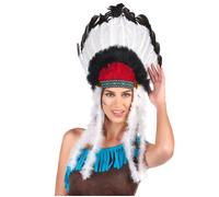DEGUISE TOI - Coiffe Indien avec Plumes Adulte - Coiffe - Taille Unique - Blanc - Déguisements et Accessoires - Synthétique - -