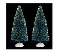 Accessoire de village lumineux - Feeric Christmas - Sapin vert LED blanc - 15 cm - Fonctionne à piles - Lot de 2