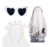 Accessoire EVJF, Bandeau de Mariée Voile Blanc + Lunette Coeur avec Perles, Bride to Be Accessoires pour Mariages Fiançailles Enterrement de Vie de Jeune Fille
