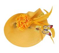 Accessoire Femme Jaune en Tissu, Coiffe Élégante pour Coiffure | Effet Paille Simulée et Décoration Papillonnante, Léger, pour Photo Shoot, Anniversaire, Tenue Formelle