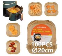Accessoire Friteuse sans Huile 100 Pièces, Papier Cuisson pour Friteuse à Air, Papier Sulfurisé en Feuilles pour Airfryer, A82