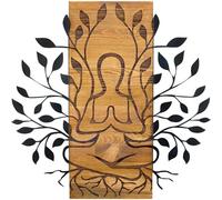 Accessoire mural en bois élégant et décoratif, noir et noyer, 58 x 57,5 cm, cadre 100% métal (1,2 mm) et bois massif (3 cm), parfait pour la décoration moderne