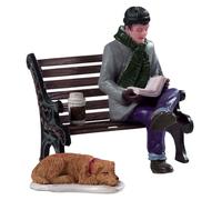 Accessoire non électrifié - LEMAX COD. 92777 - Résine - Scène hivernale - Figurine avec chien