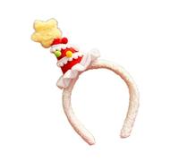 Accessoire pour cheveux de Noël avec arbre surélevé, Red | Étoile de couronnement en peluche, boules multicolores et bandeau intégré, détails festifs pour les fêtes de fin