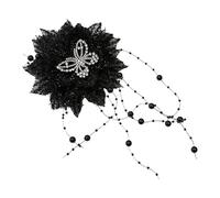 Accessoire pour cheveux volumineux - Design os - Pivoine - Plume - Pompon - Pince à cheveux robuste - Pour coiffures volumineuses - Noir - 13 cm
