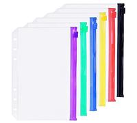 Accessoire pour classeur à anneaux en D Pochettes perforées Séparateur Règle Onglet Index (6 Couleur Poche zippée, A5)