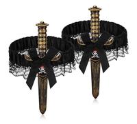 Accessoire pour Déguisement Pirate femmes, 2 Pièces Jarretière Pirate avec Accessoires, Accessoire de Jarretière de Costume de Pirata pour Carnaval Halloween Cosplay (Noir-B)
