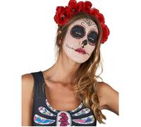 DEGUISE TOI - Serre-tête Fleurs Rouge Dia De Los Muertos Adulte - Serre tête - Taille Unique - Rouge - Accessoires pour déguisement - Polyester et Plastique - - Halloween-Carnaval