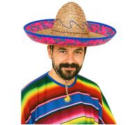 Deguisetoi Sombrero mexicain adulte bordure rose et bleue Taille unique – Accessoire carnaval