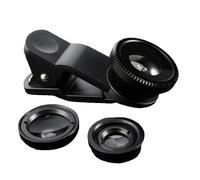 Accessoire Universel Objectif Appareil Photo - 180° Fisheye + Macro & Grand Angle 3 en 1 Clip sur Objectif pour Smartphones, Caméra-Objectifs-Capuchons pour iPhone & Android Noir