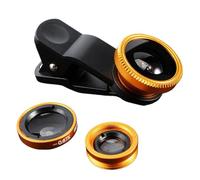 Accessoire Universel Objectif Appareil Photo - 180° Fisheye + Macro & Grand Angle 3 en 1 Clip sur Objectif pour Smartphones, Caméra-Objectif-Caps Convient pour iPhone & Android, Or