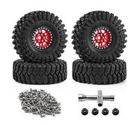 Accessoire Voiture RC pour Traxxas pour TRX4 D90 pour Axial pour SCX10 Pro pour Capra pour Redcat pour MST 1/10 125mm 1.9 Jeu Pneus Jante De Roue Beadlock Voiture RC(Red)