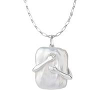 Accessoires 925 Collier de câlins en argent sterling pour femmes et hommes, collier de chien étreint, maman et étreinte enfant, pendentif ailes des anges, collier de deux mains et bisous, colliers