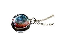 Accessoires 925 Collier de planète en argent sterling pour les femmes et les hommes, collier de système solaire Universe Space Moon Sun Earth Planet Colliers à bille en verre à deux côtés, Prendante