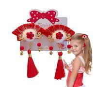Accessoires à cheveux rouges pour filles - Pince à cheveux de style chinois avec nœuds rouges et pompons - Accessoires de cheveux pour le Nouvel An pour la fête des mères, les, la famille, les