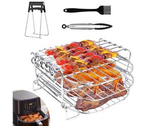Accessoires Air Fryer, 3 Etages de Friteuse à Air Grille Multifonctionnelle En Acier Inoxydable AirFriteuse Rack Accessories Pour Philips Essential Airfryer XL 6,2L COSORI 5,5L Ninja Max Pro AF180EU
