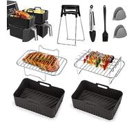 Accessoires Air Fryer, 9PCS accessoires pour Ninja Foodi Dual AF400EU AF300EU Double Stack XL, Moule Silicone Air Fryer 7,6L-9,5L, Air Fryer Accessoires, Accessoires pour Friteuse à Air