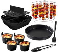 Accessoires Air Fryer Compatible pour Moulinex 7,5L, Russell Hobbs 8L, Iceagle 9L, Aigostar 7L, 22PCS Réutilisable Moule Silicone Air Fryer, Plateau à pizza, Accessoires de friteuse à air