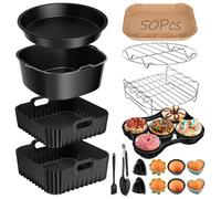 Accessoires Air Fryer pour COSORI Turbo Tower Pro 10,8 L Double Stack - 18 Pcs Accessoires Incluant 2 Moule Silicone Air Fryer Sur Mesure (6,5L+4,3L), Grille Racks, Une plaque à pizza, moule à donuts