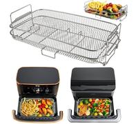 Accessoires Air Fryer pour Ninja Foodi FlexDrawer 10,4L AF500EU, Racks Airfryer 2-en-1 Empilables, Double Niveau, Inox Durable
