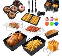Accessoires Air Fryer pour Ninja, Moule Silicone Air Fryer pour Ninja Double Stack AF400EU AF451EU AF300EU 7,6 L-9,5 L, Moule en Silicone Air Fryer, Moules à Donuts, Plaque à Gaufres, Grille
