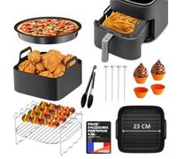 Accessoires Air Fryer pour Philips 6,2L, Russell Hobbs, Moulinex, Cecotec | Moules en silicone 23cm, plaque à pizza et grill, acier inoxydable sans BPA lavable au lave-vaisselle