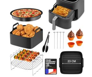 Accessoires Air Fryer pour Philips 6,2L, Russell Hobbs, Moulinex, Cecotec | Moules en silicone 23cm, plaque à pizza et grill, acier inoxydable sans BPA lavable au lave-vaisselle