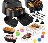 Accessoires Air Fryer pour Philips Dual Basket 3000 5000 Series 9L | Plat Silicone Réutilisables, Moule Air Fryer, Moule Pain, Grille Racks etc Accessoires pour NA350/00 NA550/00 9L(6L/3L), Noir