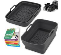 Accessoires Air Fryer, Silicone Moule Airfryer pour Ninja Foodi AF400EU/SL400EU/Moulinex 7,6L à 9,5L, Pliable Réutilisable Accessoire Kitchen avec Livre Cuisine Recette Magnétique (2 Pack, Noirs)