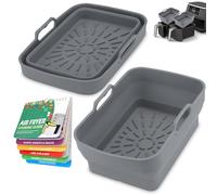 Accessoires Air Fryer, Silicone Moule Airfryer pour NJ Foodi AF400EU/SL400EU/Cecotec 7,6L à 9,5L, Pliable Réutilisable Accessoire Kitchen avec Livre Cuisine Recette Magnétique (2 Pack, Gris)