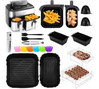 Accessoires Airfryer pour Philips Airfryer Dual Basket 3000 Series et Steam Airfryer 5000 Series Dual Basket - Kit d'accessoires en silicone pour Airfryer avec grille de cuisson en acier inoxydable et